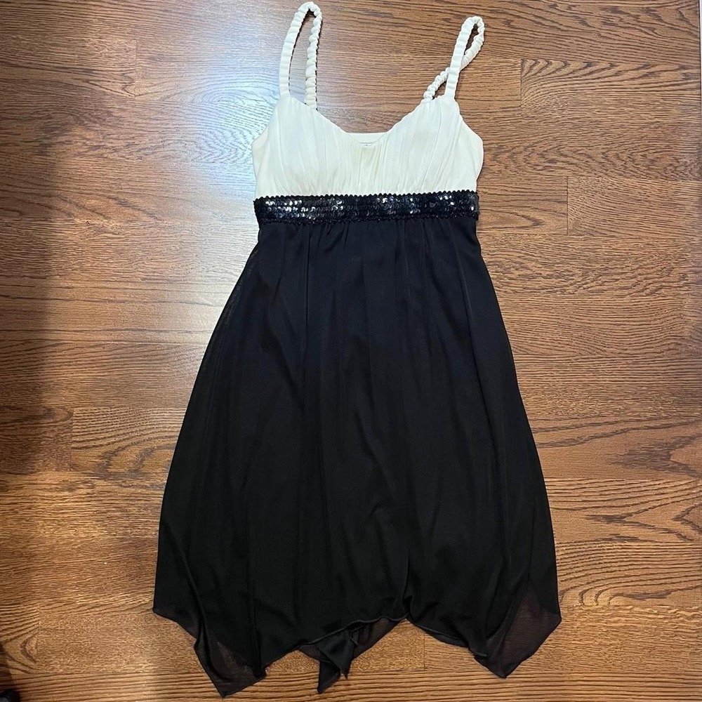 y2k‎ vintage women's black and white sequin flowy babydoll dress small